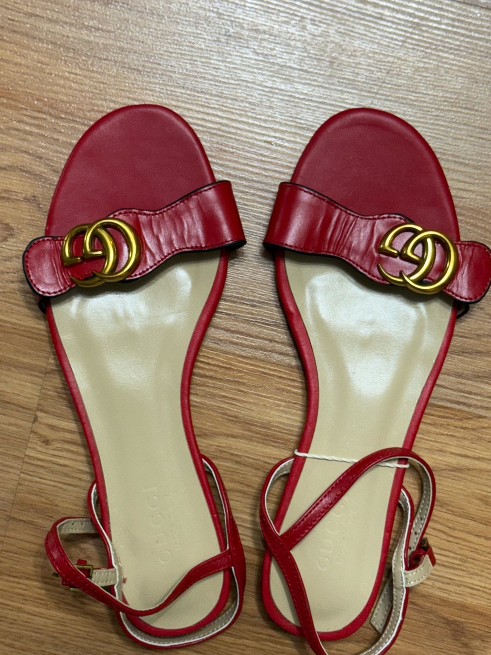 Gucci Red Leather Double G Slingback Sandals